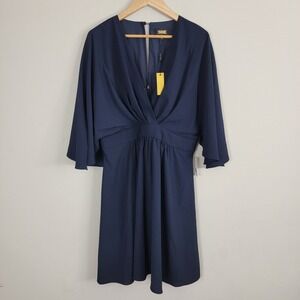 Alexia Admor Isla‎ Draped Dolman Sleeve Fit & Flare Dress Navy Back Zipper